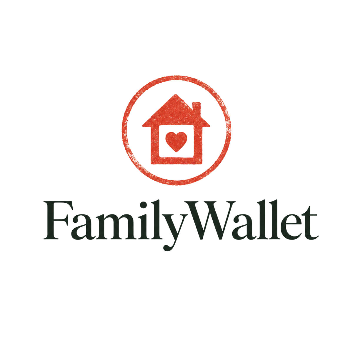 확정 로고 — 잉크 질감 도장 심벌과 FamilyWallet 워드마크