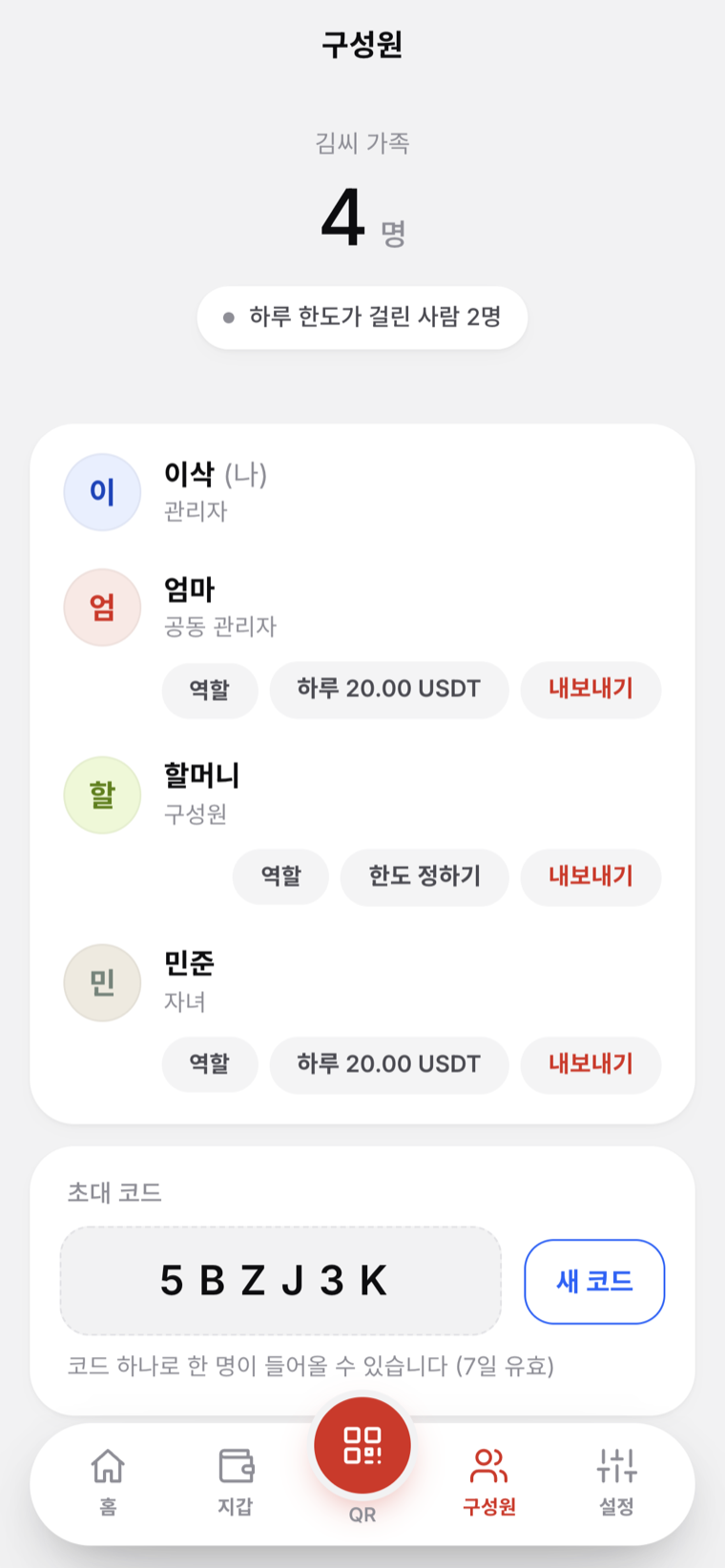 구성원 실캡처 — 역할과 초대